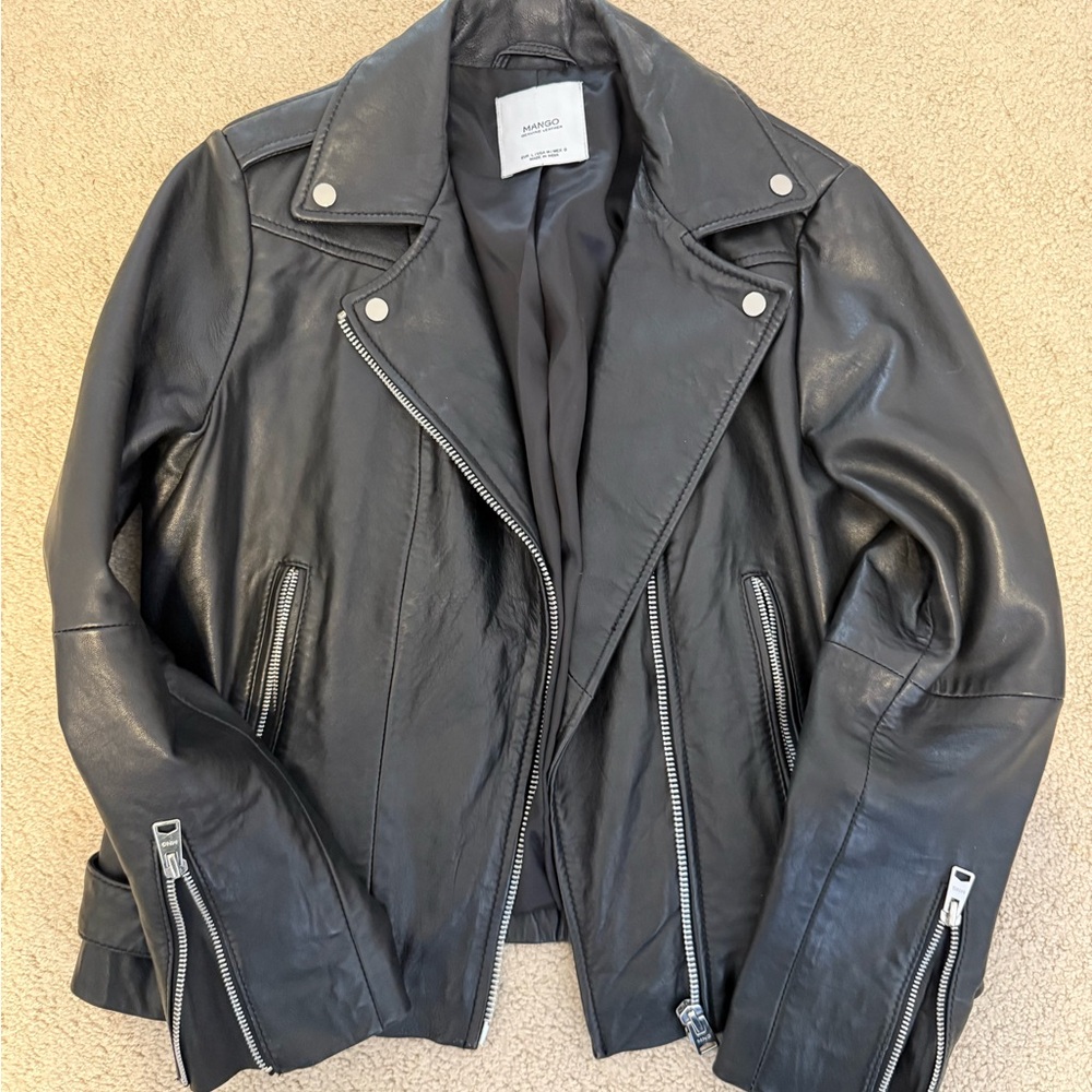 Mango Black Leather Jacket SZ M ✨ - Picture 8 of 8